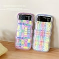 thumbnail image 2 of Curly Wave Frame Case for Samsung Galaxy Z Flip 5 Cute Rainbow Checker, Kawaii Beads Strap Case for Galaxy Z Flip 5 Girly Design, Lovely Woman Case for Z Flip 5 (Rainbow Checker), 2 of 14