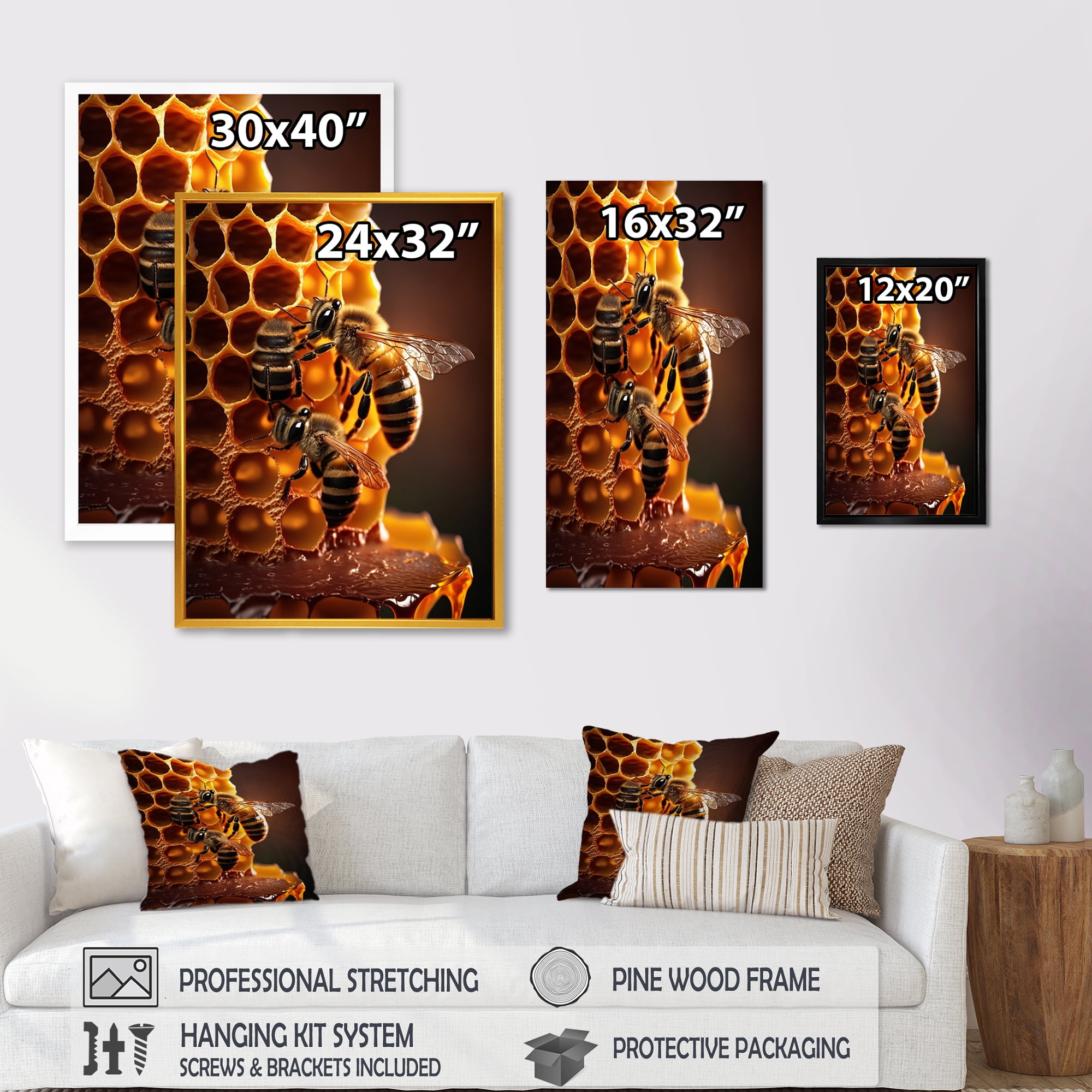 Designart Honey Bees In Nest Canvas Wall Art