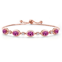 Gem Stone King 18K Rose Gold Plated Silver Pink Created Sapphire and Lab Grown Diamond Bracelet for Women | 4.90 Cttw | Gemstone September Birthstone | Oval 7X5MM | Fully Adjustable 9 inch