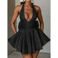thumbnail image 3 of Women Deep V Sleeveless Halter Neck Bow-Knot Evening Cocktail Long Dress Black XL, 3 of 6