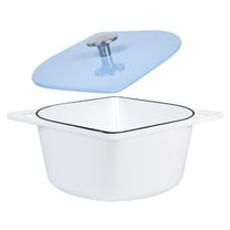 5 Quart cast Iron Enameled Dutch Oven Modern Squoval Shaped Design, with Stainless Steel Knob, White with Blue Lid