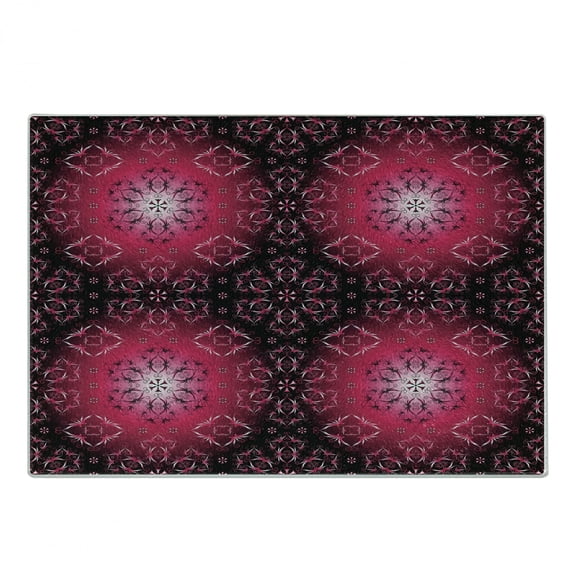 Purple Mandala Cutting Board, Vintage Psychedelic Ornamental Cosmos Essence Image, Decorative Tempered Glass Cutting and Serving Board, Small Size, Maroon Hot Pink, by Ambesonne