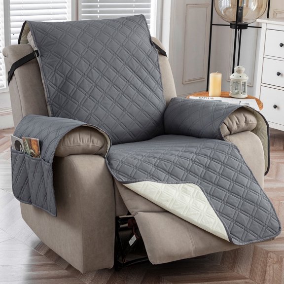 Waterproof High Quality Recliner Chair Cover, Non Slip Washable Recliner Sofa Cover with Pocket, Pet Scratch-Resistant Sofa Slipcover for Office, Living Room, Home Decor（DarkGrey）