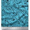 thumbnail image 1 of Soimoi Blue Poly Georgette Fabric Leaves & Rose Floral Printed Fabric 1 Yard 42 Inch Wide, 1 of 3