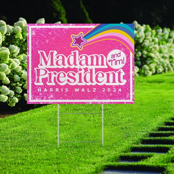 WIFKLSIIPG Madam President Walz 2024 Yard Sign Kamala Walz Yard Sign Election 2024 Kamala and Yard Sign(Pink)