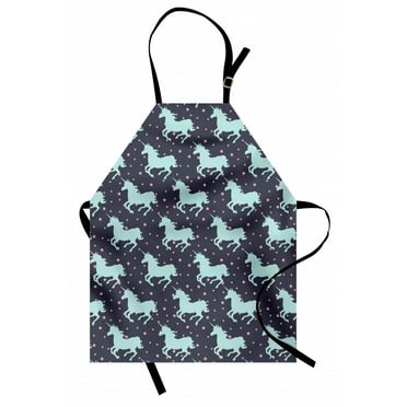 Unicorn Apron Cute Magic Unicorn with Twinkle Little Spot Stars and Dark Background Art, Unisex Kitchen Bib Apron with Adjustable Neck for Cooking Baking Gardening, Dark Blue and Pink, by Ambesonne