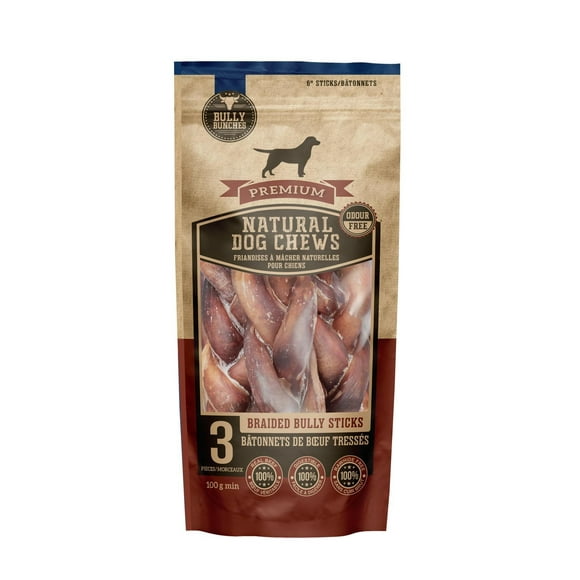 Bully Bunches Bâtons De Boeuf Tressés De 6 Pouces (Paquet De 3), A Mâcher Pour Chien Entièrement Naturels Et Durables Gâteries pour chiens au bœuf
