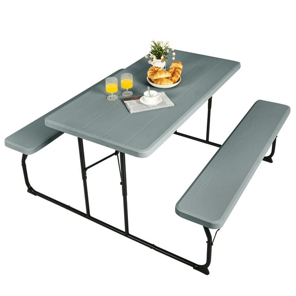Topbuy Easy To Install Steel HDPE Picnic Table, Gray