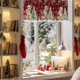 thumbnail image 3 of Christmas Cat Family Valances for Windows, 42 x 18in, Xmas Tree Snowflake Red Black Plaid Red Flowers Rod Pocket Kitchen Valance Curtain Light Filtering Window Treatments for Living Room Bedroom, 3 of 7