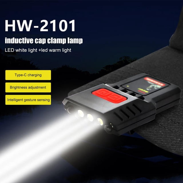 Linterna frontal con sensor de ondas LED, resistente al agua, 200 lm, tapa con clip, linterna frontal para exteriores