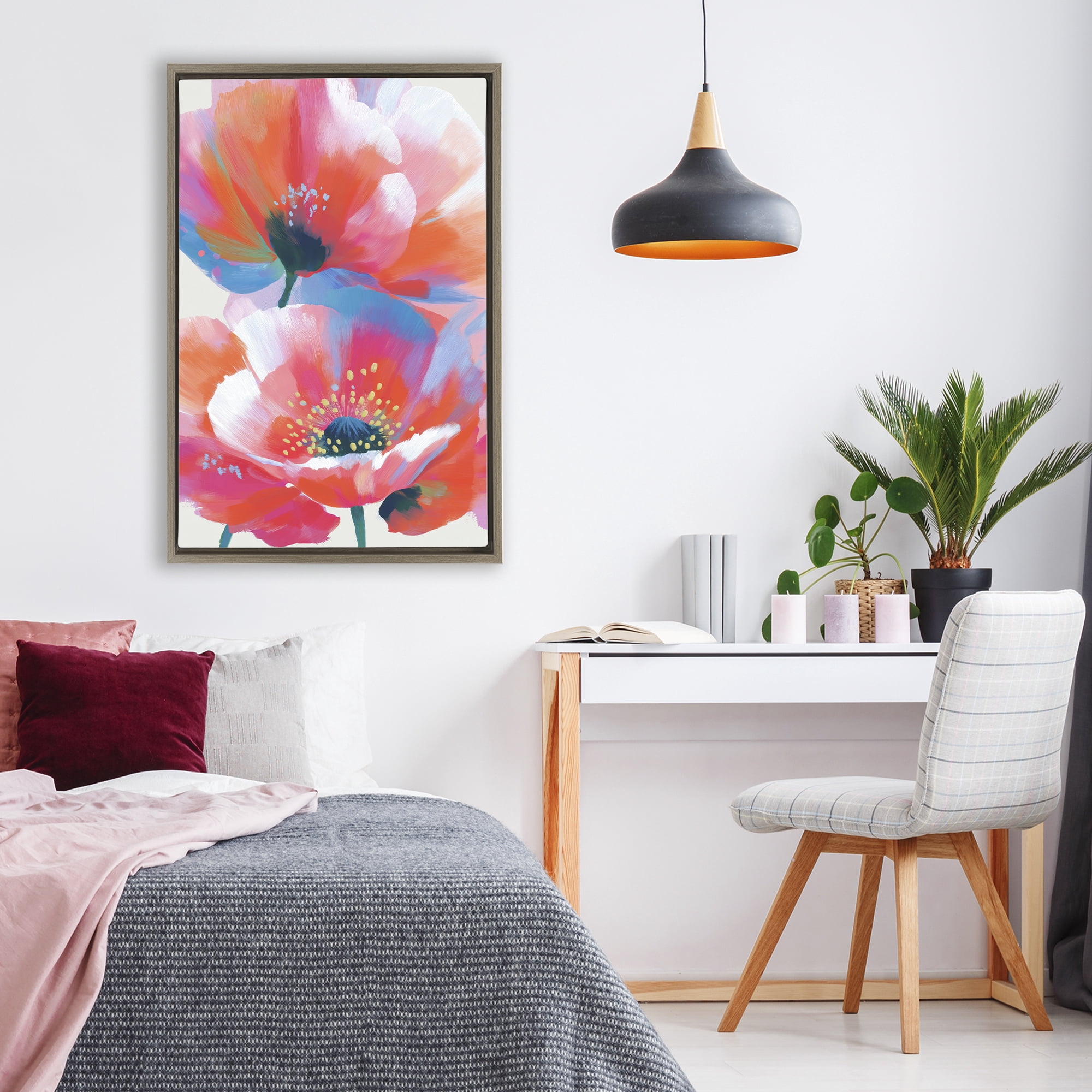 Stupell Industries Poppies in Soft Light Brown Framed Floater Canvas Wall Art, design by Chromatic Storm Studio