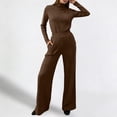 thumbnail image 2 of Women's Autumn/Winter Two-Piece Set: High Neck Long Sleeve Knit Sweater Top + Wide Leg Lounge Pants – Stylish, Elegant & Comfy Casual Airport Outfit, 2 of 5