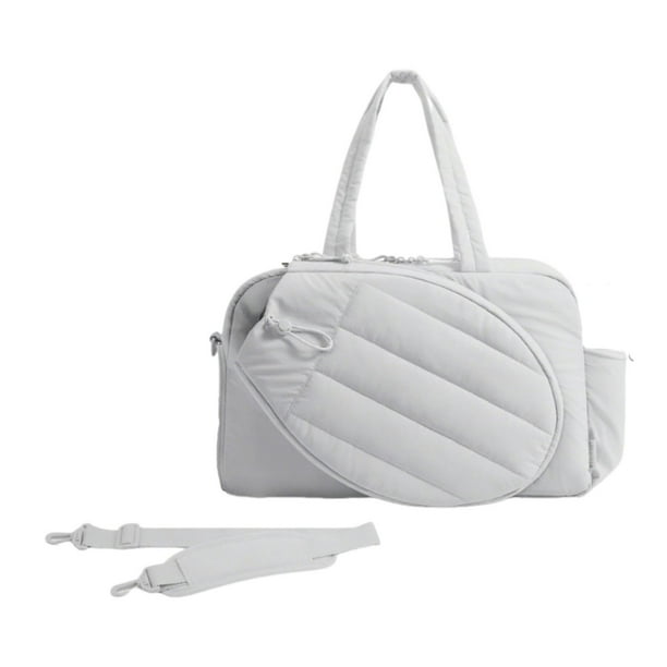 Bolsa de tenis para mujer con compartimento para zapatos y bolsillo impermeable, ligera, impermeable, para llevarla durante noche o el fin de gris