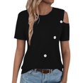 thumbnail image 6 of iHengLiXing Plus Size Spring Tops for Women 2025 Dressy Casual Women'S 2024 Summer Casual And Comfortable Solid Color Cold Shoulder Button Splicing Short-Sleeved Round Neck Top/Shirt Black L, 6 of 7