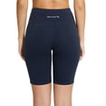 thumbnail image 3 of BALEAF Biker Shorts Women Yoga Gym Workout Spandex Athletic Running Volleyball Tummy Control Compression with Pockets 8" Heather Blue M, 3 of 5