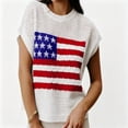 thumbnail image 2 of Shrysg Women's American Flag Patriotic Knit Sweater Tops Casual Loose Short Sleeve Lightweight Shirts Breathable Pullover for 4th of July White, 2 of 5