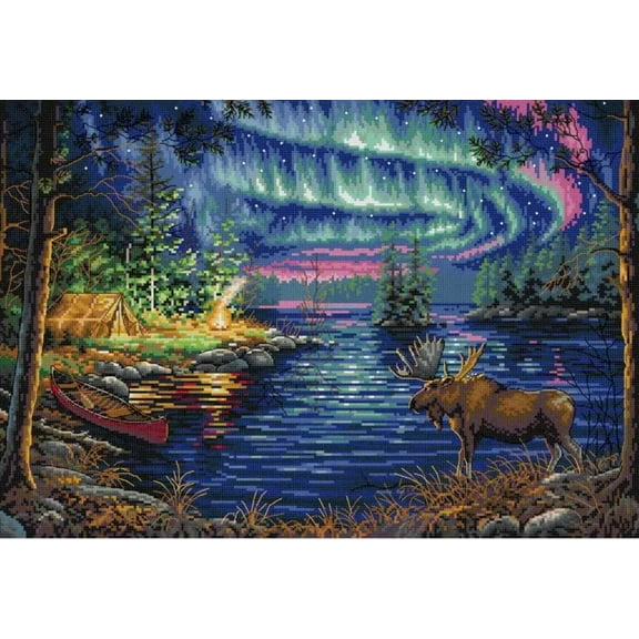 Northern Lights Camping | Cross Stitch Needlework Embroidery Kits (printed ca