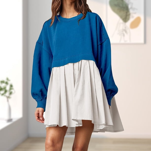 Vestido de manga larga para mujer vestido de retales de Color sólido vestido informal para desplazamientos diarios