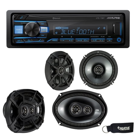Alpine UTE-73BT Bluetooth Receiver (No CD), a Pair of 43CSC654 6.5" Speakers, and 43CSC6934 6x9" Speakers