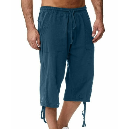 UVEASISHA Men s Long Shorts Loose Fit Knee Length 3/4 Baggy Pants Summer Drawstring Sport Golf Lounge Capri Pant with Pockets 2024 Big and Tall Blue XXL
