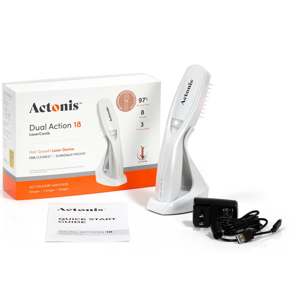 Actonis Dual Action 18 Laser Comb (FDA Cleared), 100% Medical-Grade Dual Wavelength Lasers, Hair Growth Device, Red Light Therapy For Hair Growth and Regrowth (Dark Silver)