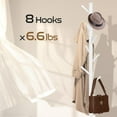thumbnail image 3 of Superior Hub Solid Wooden Coat Rack Freestanding, New Zealand Pine Coat Tree with 8 Hooks & 3 Adjustable Sizes for Coats, Hats, Handbags and Scarves, Space Saving for Entryway/Office/Bedroom (White), 3 of 14