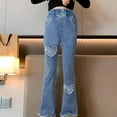 thumbnail image 4 of Girls' Slim Stretch Jeans on Clearance Spring New Style Girls' Love Jeans Elastic Waist Flared Pants Girls' Stylish Denim Pants Size 3 Years, 4 of 4
