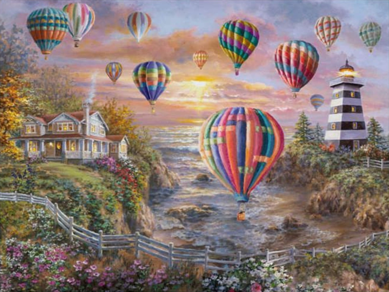 1000 Piece Jigsaw Puzzle "Balloons Over Cottage Cove Cardinal Puzzle Free Ship 