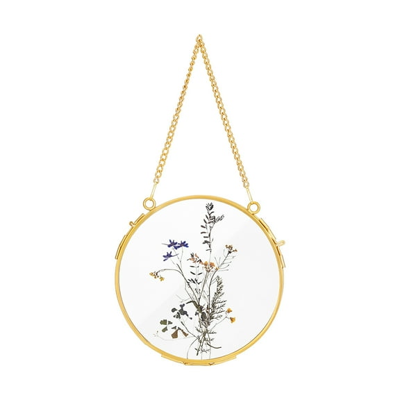 1 pc 1Pcs 5.1 Inches Hanging Glass Floating oto Frame Pressed Flowers Frames Round Wall Hanging Metal Frame for Dried Flowers Pictures otos Double Glass Herbarium Gold