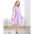 thumbnail image 6 of Stelle Casual Sundress Short Sleeve A-Line Twirly Skirt Skater with Pockets High Waisted Knee Length Flared Swing Party Dance Dress for Big Girls,Lavender,5T, 6 of 7