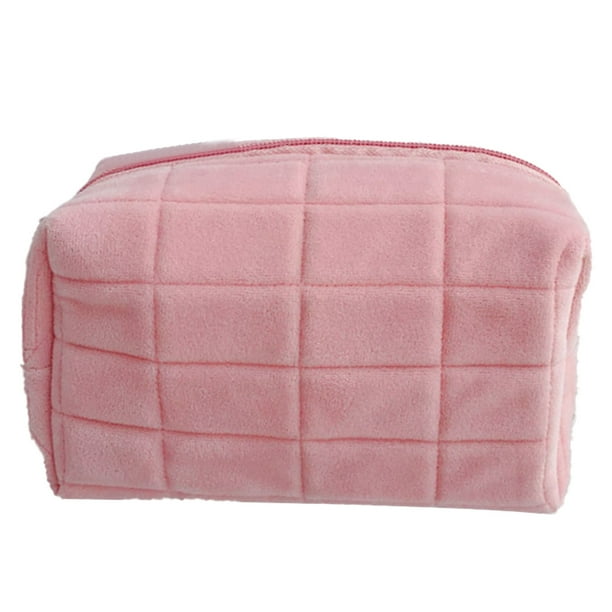 Bolsa de maquillaje en forma de bloque, bolsa de cosméticos de felpa, bonita bolsa de almacenamiento suave con cremallera para artículos de tocador de viaje, suministros de oficina, cosméticos,