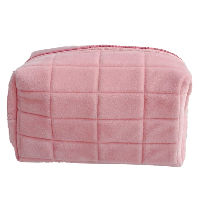 Bolsa de maquillaje en forma de bloque, bolsa de cosméticos de felpa, bonita bolsa de almacenamiento suave con cremallera para artículos de tocador de viaje, suministros de oficina, cosméticos,