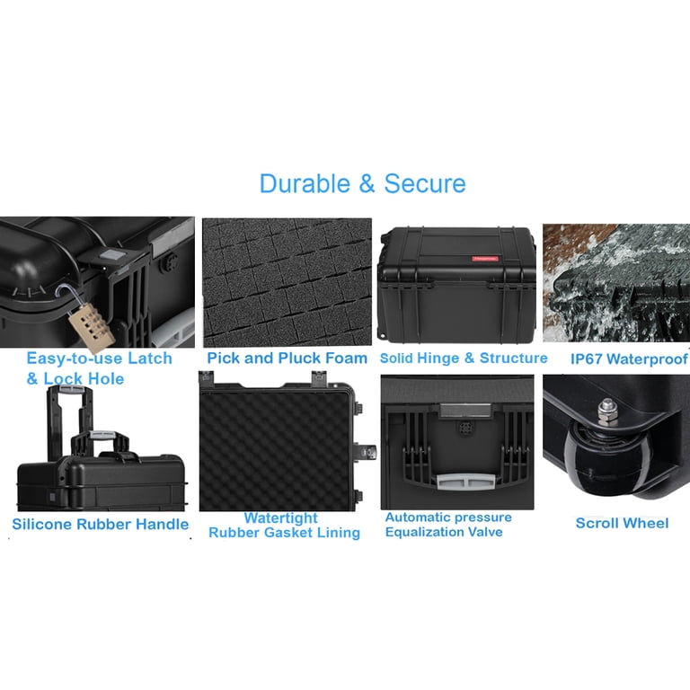 Rolling Hard Case with Foam,24.5 x 18 x 13 Inch, Waterproof Hard