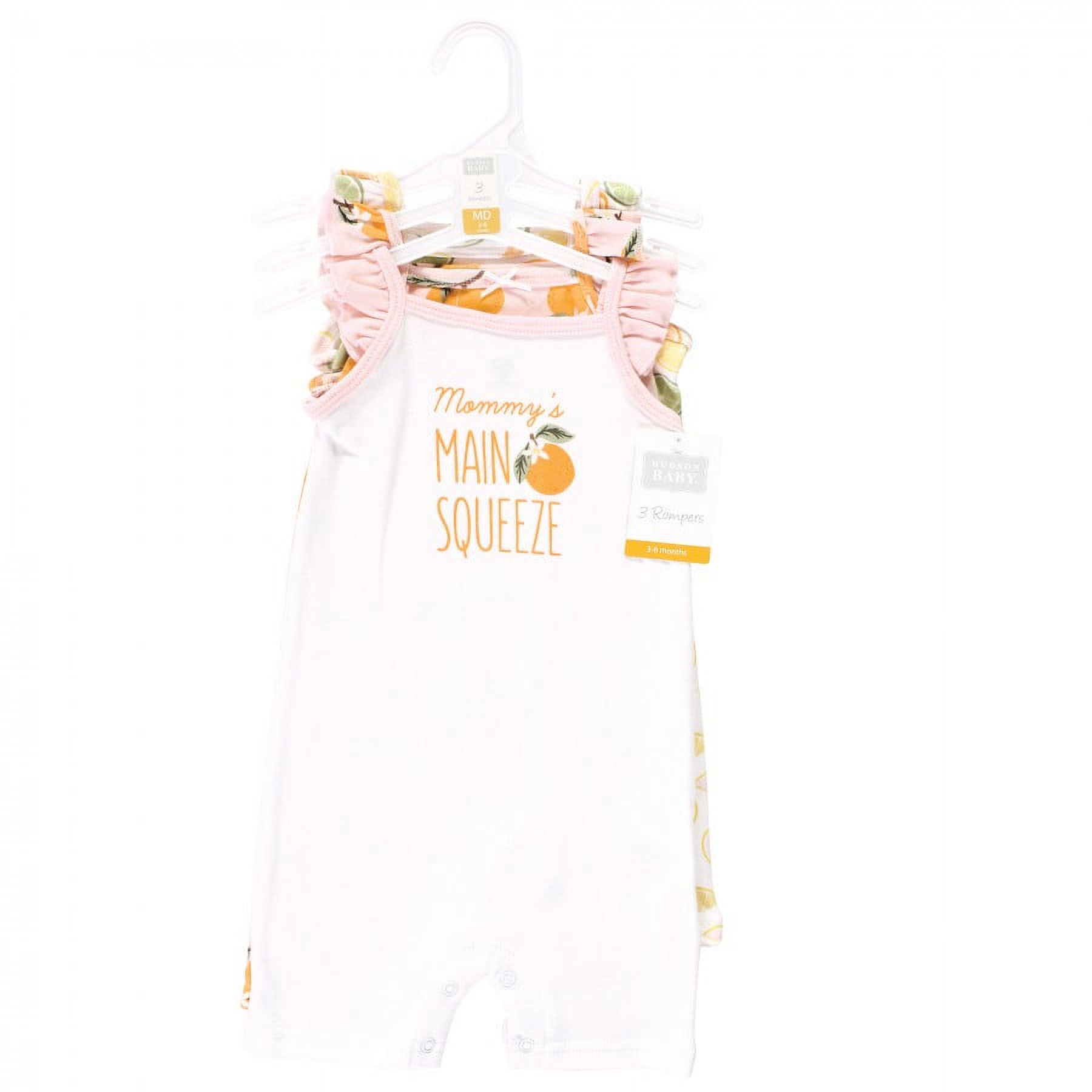 Hudson Baby Infant Girl Cotton Rompers, Citrus Orange, 3-6 Months