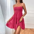 thumbnail image 2 of Laqbezok Spaghetti Strap Summer Dress, Smocked Bodice Tiered Ruffle Mini Sun Dress, Casual Sleeveless Beach Party Dress, Solid Color Flowy Short Dress, 2 of 8
