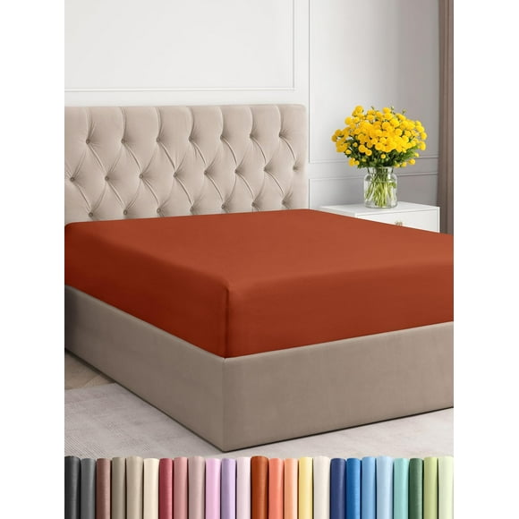 ERDS-Twin XL Size Fitted Bed Sheet - Hotel Luxury Single Fitted Sheet Only - Fits Mattress Up to 16 - Extra Soft, Wrinkle Free, Breathable - Bottom Fitted Sheet - Terracotta Single Fitted Sheet Only