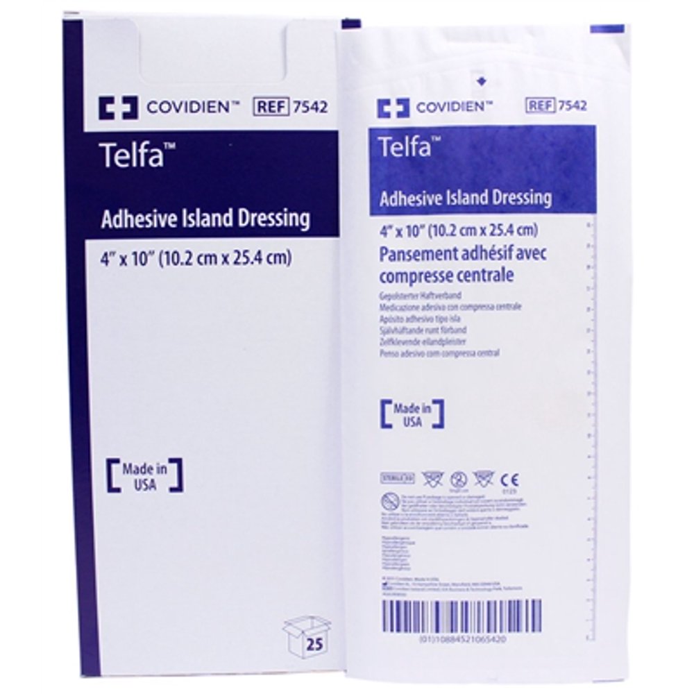 Telfa Adhesive Island Dressing, 4 X 10 Inch, Sterile, Covidien 7542