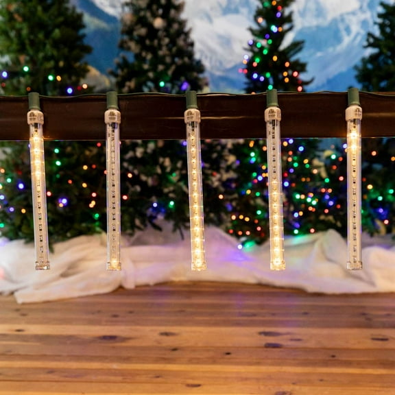 Novelty Lights Warm White 12" LED Cascading Meteor Starfall Tube Icicle Light Pack of 5