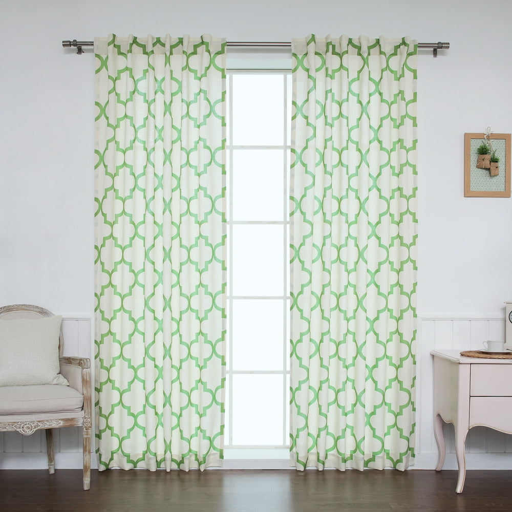 Quality Home Slub Faux Linen Reverse Moroccan Curtains - Green - 52" x