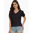 thumbnail image 5 of Women's V-Neck Cropped T-Shirt - Swiss Dot Puff Sleeve Casual Top - Loose Fit Summer Basic Tee, 5 of 6
