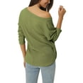 thumbnail image 3 of INSPIRE CHIC Suéter ligero de manga larga con cuello en V de punto waffle para mujer, holgado, talla XL, color verde militar, 3 of 6