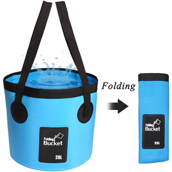 Collapsible Bucket, 5 Gallon Bucket Multifunctional Portable Collapsible Wash Basin Folding Bucket Water Container Fishing Bucket for Travelling Camping Hiking Fishing Gardening(Blue)
