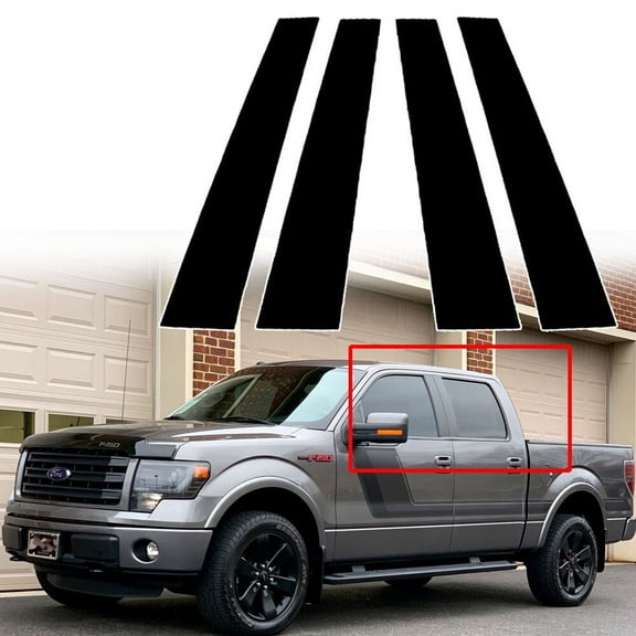 4pcs Black Pillar Post Door Cover Trim For 2004-2014 Ford F-150 Super Crew Cab