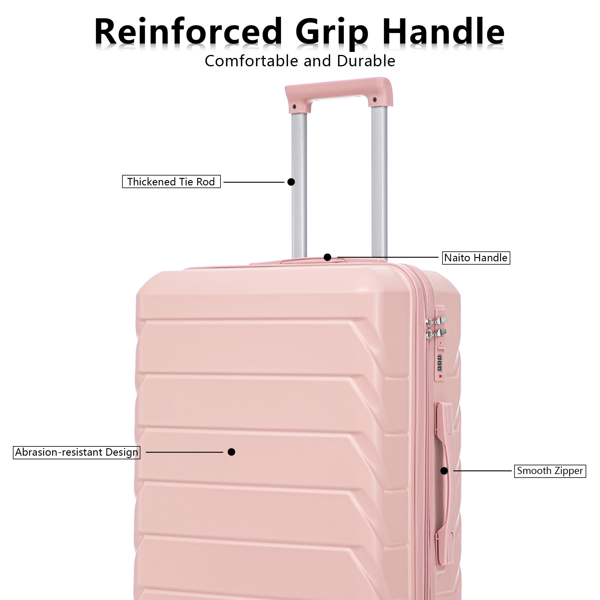 Alvantor 3Pcs Luggage Set, ABS Hardside Spinner Suitcase with Combination Lock, 20/24/28 Inch, Pink