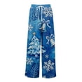 thumbnail image 5 of Women's Loose Wide Leg Pants, Christmas Print Elastic Waist Drawstring, Casual Pocket Trousers, Comfortable Lounge Pants for Holiday and Home,Light Blue,S, 5 of 6