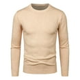 thumbnail image 1 of MIASHUI Men's Fall Winter Slim Fit Solid Color Round Neck Knit Sweater Long Sleeve Pullover Comfort Khaki,One Size, 1 of 4