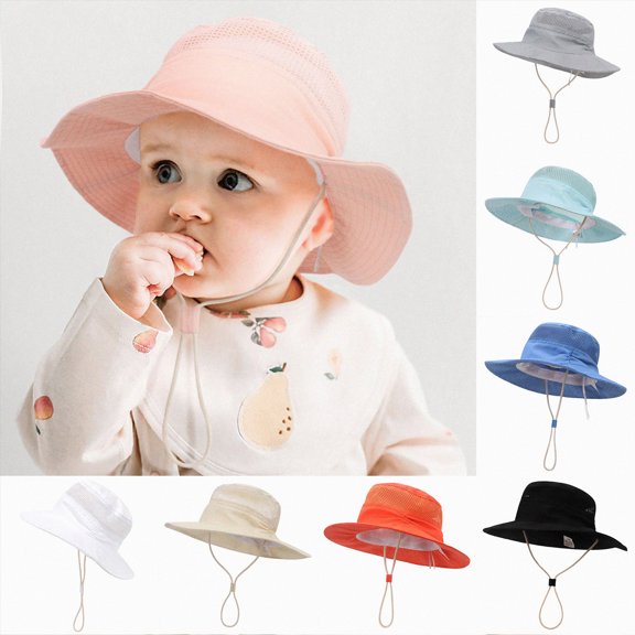 Splozh Sun Hat Toddler 0-7 Years Adjustable Cute Wide Brim Sun Protection Summer Bucket Hat Baby Pool Hat Toddler Hat Sun,Grey,12-24 Months