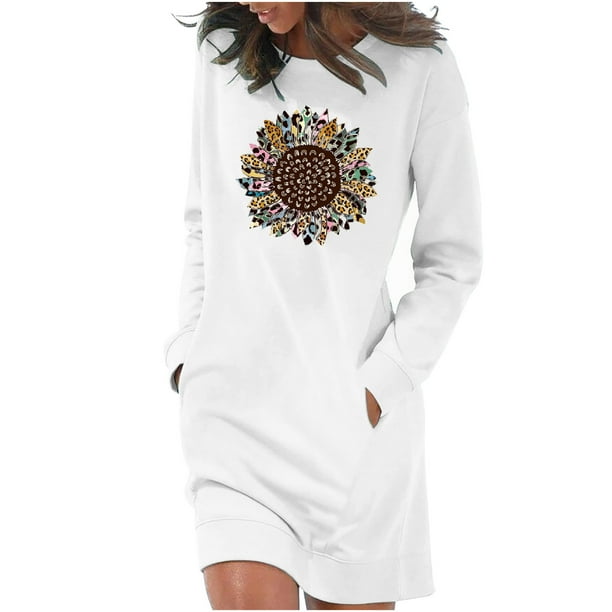 Vestido estampado de Halloween con cuello redondo, manga larga, cómodo, informal, a la moda para mujer Pompotops hdfakjf3342