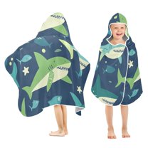 Yayeee Kids Hooded Towels Toddler Soft Absorbent Beach Bathing Wrap 50" x 23.5", Sharks Pattern