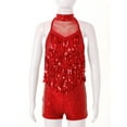 thumbnail image 3 of YEAHDOR Kids Girls Shiny Sequins Tassels Ballet Dance Leotard Crisscross Straps Back Jazz Latin Modern Dance Costume, 3 of 7